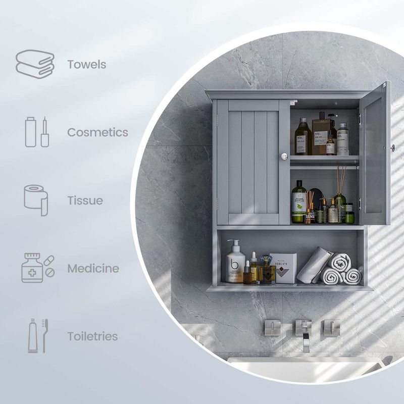 Costway Bathroom Wall Cabinet Medicine Storage Organizer with Adjustable Shelf & 2 Doors, 5 of 11