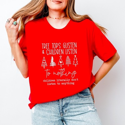 Simply Sage Market Tree Tops Glisten and Children Listen to Nothing Short Sleeve Tee - XL - Red