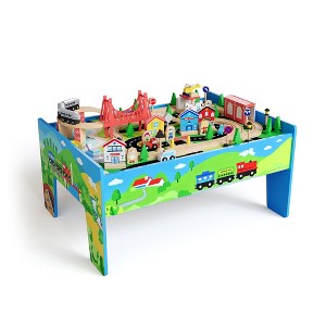Wooden Train Table Set - Kids Activity Table with Train Tracks, 3 Storage Bins & City Scenery, Educational Toy for Toddlers Boys Girls Ages 3+ - 1 of 4