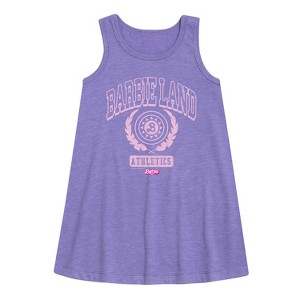 Girls' - Barbie - Barbie Land Athletics Graphic Sleeveless Aline Dress - 1 of 3