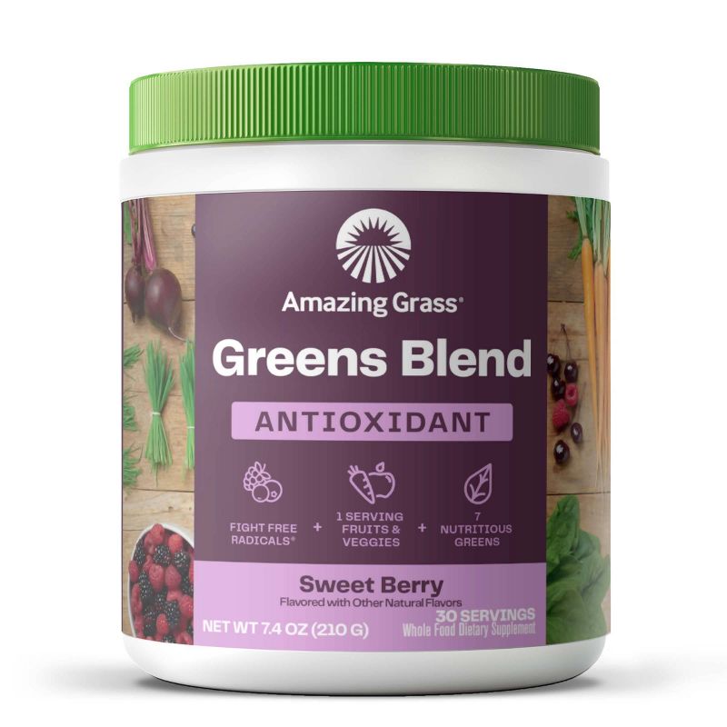 Amazing Grass Greens Blend Antioxidant Vegan Powder - Sweet Berry - 7.4oz, 1 of 11
