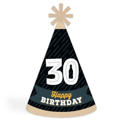 Big Dot of Happiness Cheers and Beers to 30 Years - Cone Happy Birthday Party Hats for Kids and Adults - Set of 8 (Standard Size)