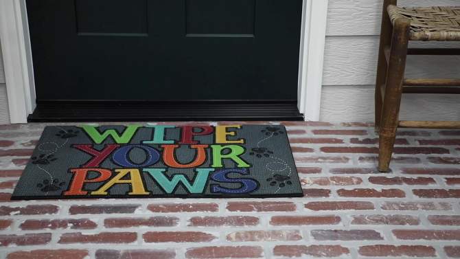 1&#39;6&#34;x2&#39;6&#34; &#39;Wipe Your Paws&#39; Paw Stitch Doorscapes Mat Gray - Mohawk, 2 of 5, play video