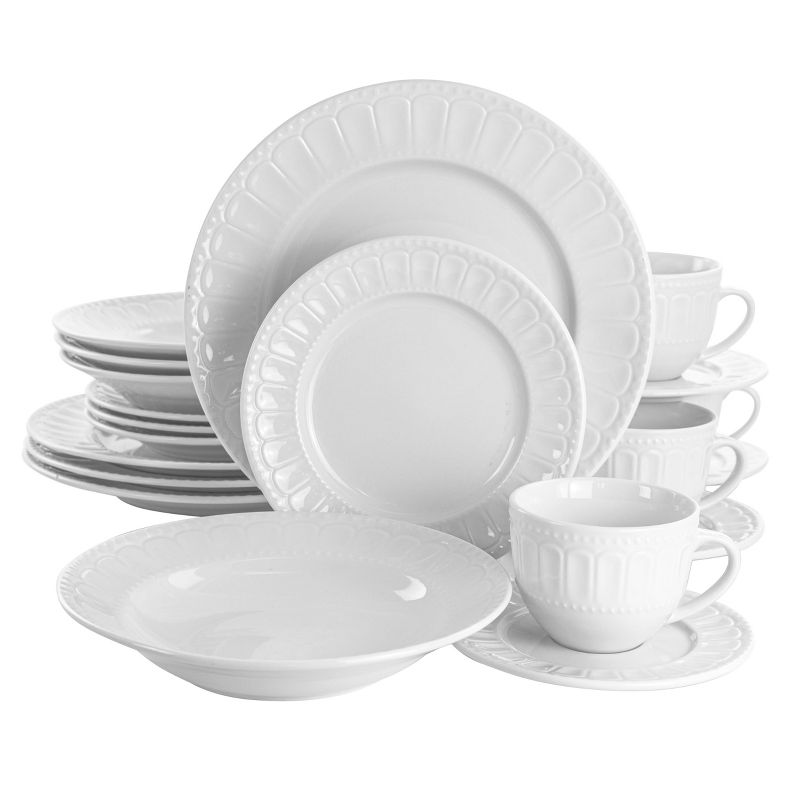 Elama Charlotte 20 Piece Porcelain Dinnerware Set in White, 1 of 17