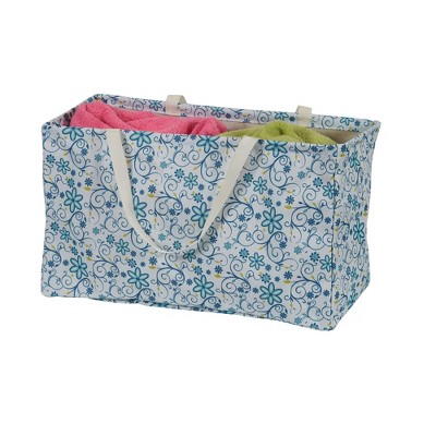 Blue Floral Canvas Utility Tote with Vinyl Lining