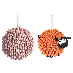 REGALWOVEN 2 Pcs Cute Comfortable Soft Absorbent Chenille Ball Fuzzy Hand Towel - 1 of 4