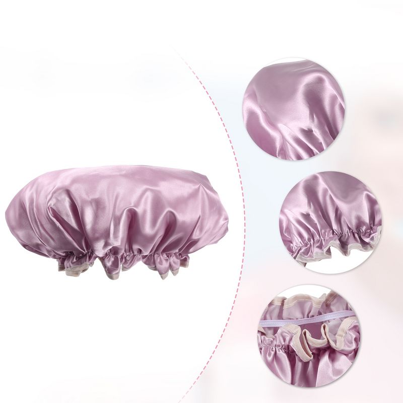 Unique Bargains Women's 2 Layers Waterproof Shower Elastic Hair Caps Pink Champagne Gray 3 Pcs, 3 of 7