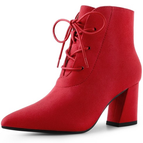 Perphy Women's Pointed Toe Lace Up Block Heel Ankle Boots Red 9.5 : Target