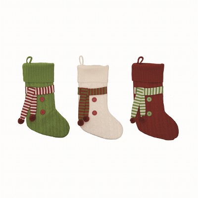 Transpac Polyester Multicolor Christmas Stocking with Scarf Set of 3