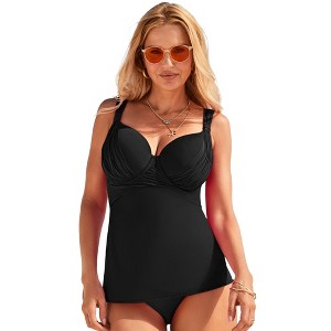 Swimsuits for All Bra Sized Drape Front Lightweight Underwire Tankini Top (Plus Sizes Available) - 1 of 4