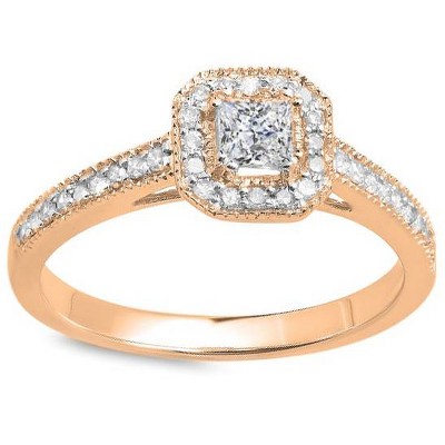 Pompeii3 1/2ct Princess Cut Vintage Halo Diamond Engagement Ring 14K Rose Gold