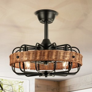 Rennnsan Norestra 18"W 4-Light Geometric Woven Ratten Boho Dimmable Ceiling Fan in Black - 1 of 4