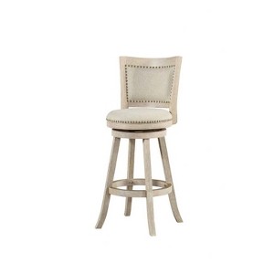 29" Melrose Swivel Barstool Ivory Wire Brush - Boraam: Rubberwood Frame, Linen Upholstery, Brass Nailheads - 1 of 4