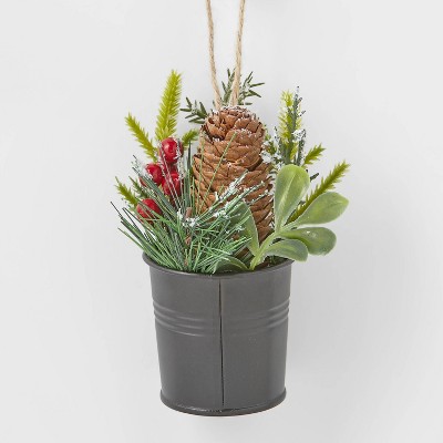 Mini Greenery in Metal Bucket Christmas Tree Ornament Black - Wondershop™