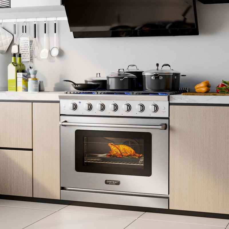Costway 36 Inches Natural Gas Range Freestanding with 6 Burners Cooktop & 6 Cu.Ft. Oven, 2 of 10