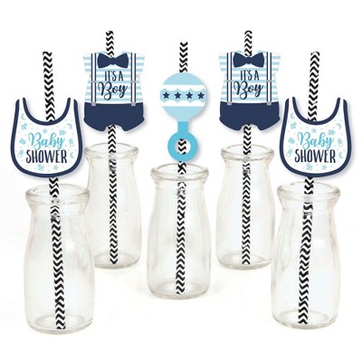 Big Dot of Happiness It's A Boy - Paper Straw Decor - Blue Baby Shower Striped Decorative Straws - Set of 24