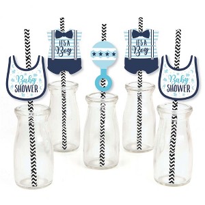 Big Dot of Happiness It's A Boy - Paper Straw Decor - Blue Baby Shower Striped Decorative Straws - Set of 24 - 1 of 4