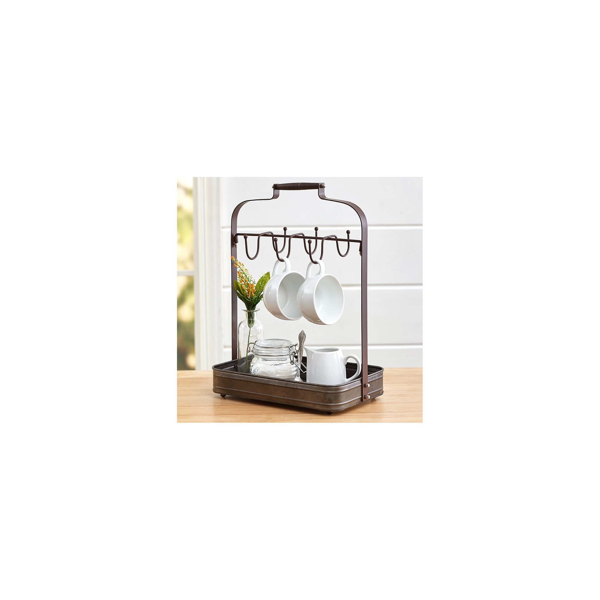 The Lakeside Collection Farmhouse Metal Coffee Mug Rack -