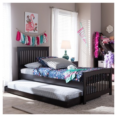 Twin Dark Brown Solid Wood Platform Bed with Trundle