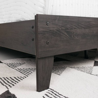Charcoal Contemporary Full Platform Bed with Engineered Oak Grain