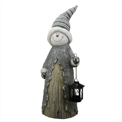 Northlight 26" Gray and White Rustic Snowman with Lantern Christmas Table Top Figurine