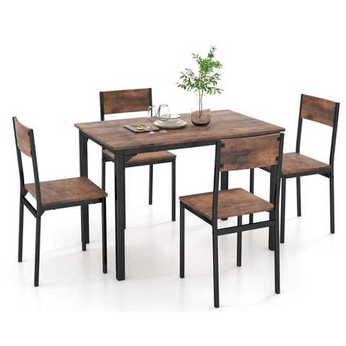 Costway 5 Piece Dining Table Set Industrial Style Kitchen Table Chairs for 4 Brown