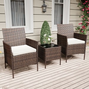 Garvee 3 Pieces Outdoor Patio Furniture Set, Rattan Table & Chairs with Soft Cushions - Bistro Set for Garden, Porch - 1 of 4