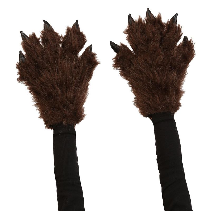 HalloweenCostumes.com   Kid's Werewolf Gloves, Brown, 2 of 3
