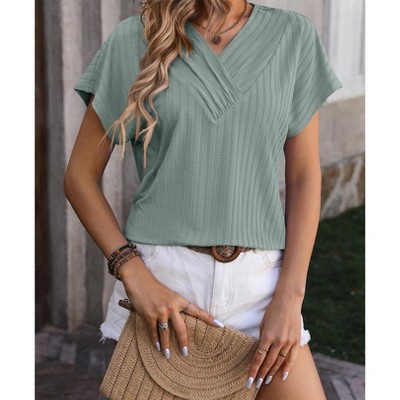 Women's Summer Shirt V-Neck Chain Shirt Short Sleeved T-Shirt for Women