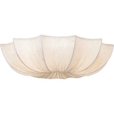 Contemporary 21" Chrome Flush Mount Ceiling Light with Ivory Fabric Bowl