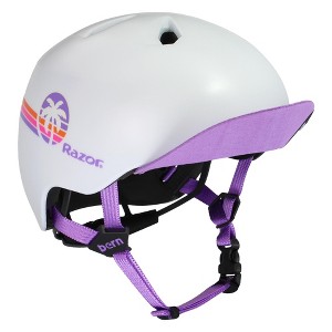 BERN Nino Razor Kids Bike & Skate Helmet – S/M – Satin White Purple Sunset – Flip Visor, Lightweight, Multi-Sport Protection, Adjustable Fit - 1 of 4