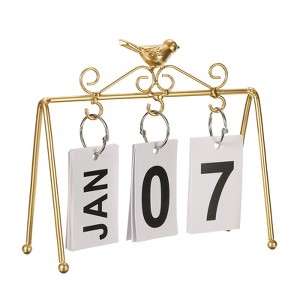 Unique Bargains Desktop Decoration Turn Page Flip Vintage Wood Perpetual Calendar Golden - 1 of 4