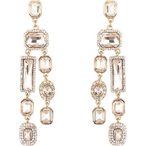 Vintage Rectangle Teardrop Chandelier Earrings, Art Deco Wedding Austrian Crystal Drop Dangle Earrings for Women Party Prom - 1 of 4