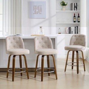 Bekrvio 26” Swivel Counter Height Bar Stools with Backs,Linen Fabric Upholstered,Walnut Wood Legs - Mid-Century Modern for Kitchen Island - 1 of 4