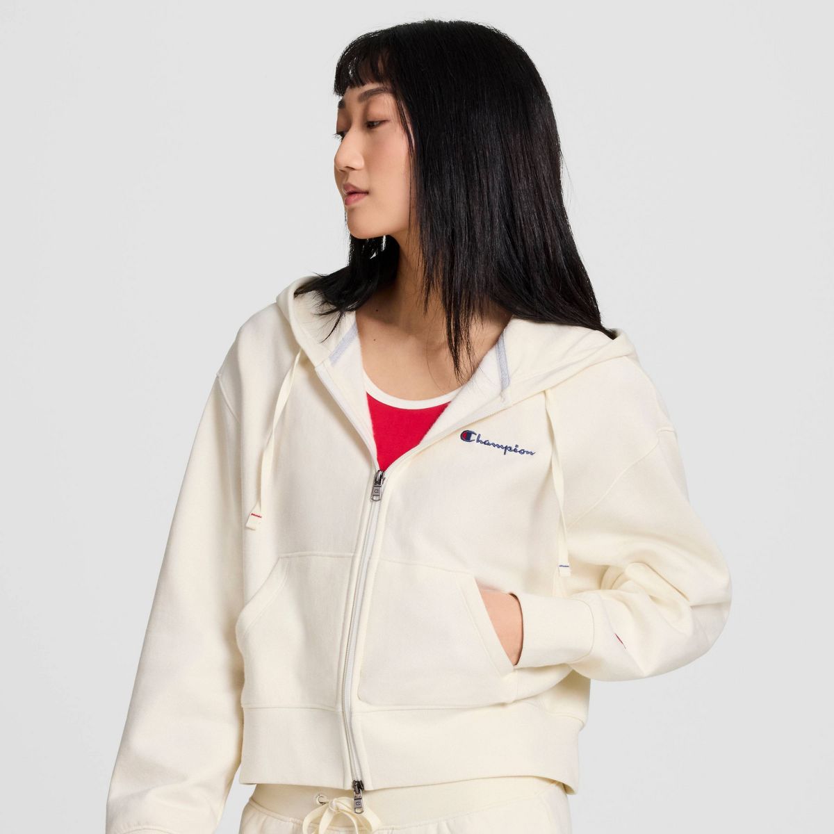 Champion Women's Cropped Hooded Fleece Zip-Up Hoodie
