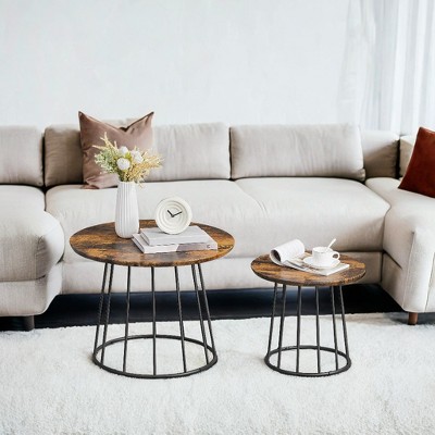 Round Coffee Tables, Set of 2, Modern Circle Side Tables with Steel Frame, for Living Room, Bedroom
