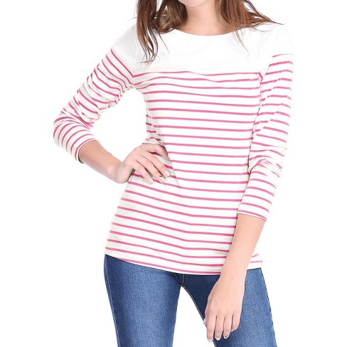 Pink and white striped long deals sleeve shirt