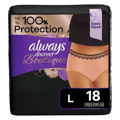 Always Discreet Boutique Maximum Protection Adult Incontinence Underwear for Women - Peach - L - 18ct