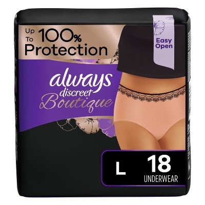 Image of Always Discreet Boutique Maximum Protection Adult Incontinence Underwear for Women - Peach - L - 18ct