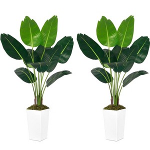 2 Pack 5ft Artificial Bird of Paradise Plant with White Pots – Tall Faux Tropical Indoor Floor Plants Decor - 1 of 4
