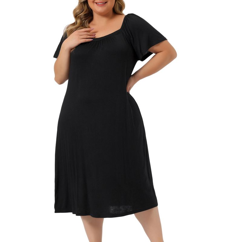 Agnes Orinda Women's Plus Size Knit Square Neck Short Sleeve Nightgowns, 2 of 6