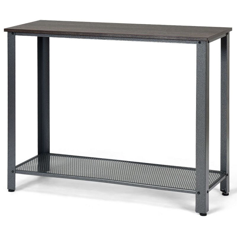 Costway Console Sofa Table W/ Storage Shelf Metal Frame Wood Look Entryway Table SilverBlack, 1 of 8