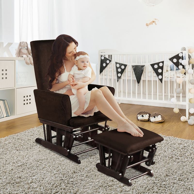 Costway Baby Nursery Relax Rocker Rocking Chair Glider & Ottoman Set w/Cushion Grey/Brown/Pink, 3 of 10