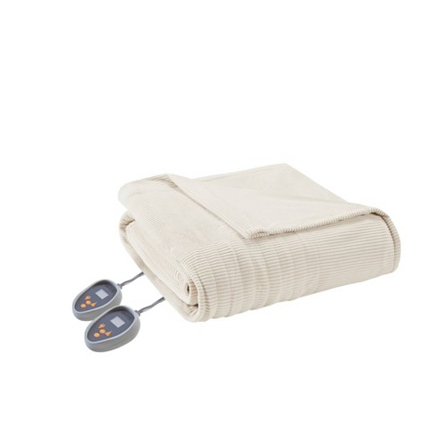 King Electric Heated Micro Fleece Bed Blanket Ivory