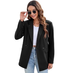 Coolmee Women Blazers Business Casual Long Sleeve Lapel Open Front Suit Jacket Work Blazer with Pockets - 1 of 4
