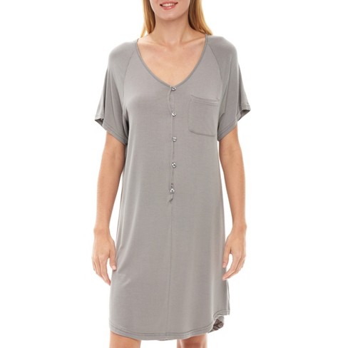 Adr Women's Knit Sleep Shirt, Short Sleeve Nightshirt, Lightweight Button  Down Pajama Top Steel Gray Large : Target