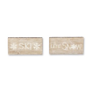 Wall Plaque, Wood Ski & Snow Sentiment, Set of 2 – 7.75"H Whitewashed Winter Holiday Decor by Melrose - 1 of 3
