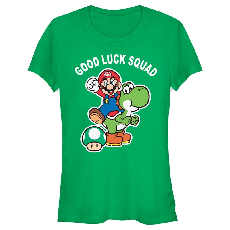 Juniors Womens Nintendo Super Mario St. Patrick's Day Good Luck Squad T-Shirt, 1 of 5