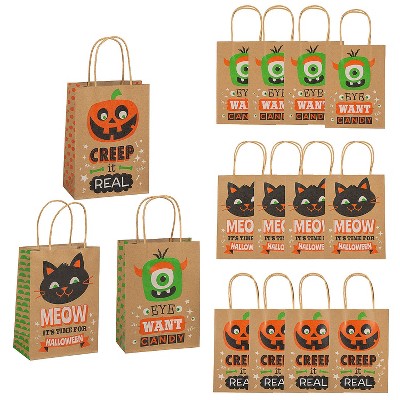 Fun Express 6-1/2" x 9" Medium Halloween Character Print Paper Gift Bags - 12 Pc.