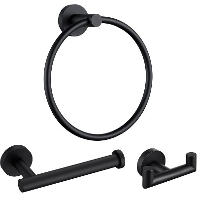 Mixxidea Round Double Towel Hook Bundle with Toilet Paper Holder, Round Towel Ring (Matte Black)